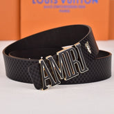 Amiri Belt black Small checkered pattern Golden deer logo